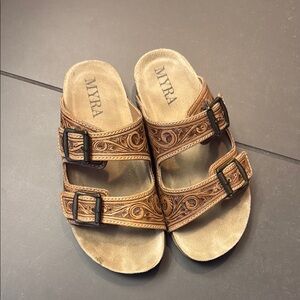 Myra Bag Brown Sandals with Buckle Detail